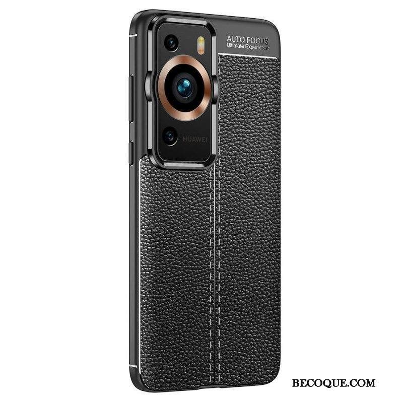 Case Huawei P60 Pro Kaksilinjainen Litsi-nahkaefekti