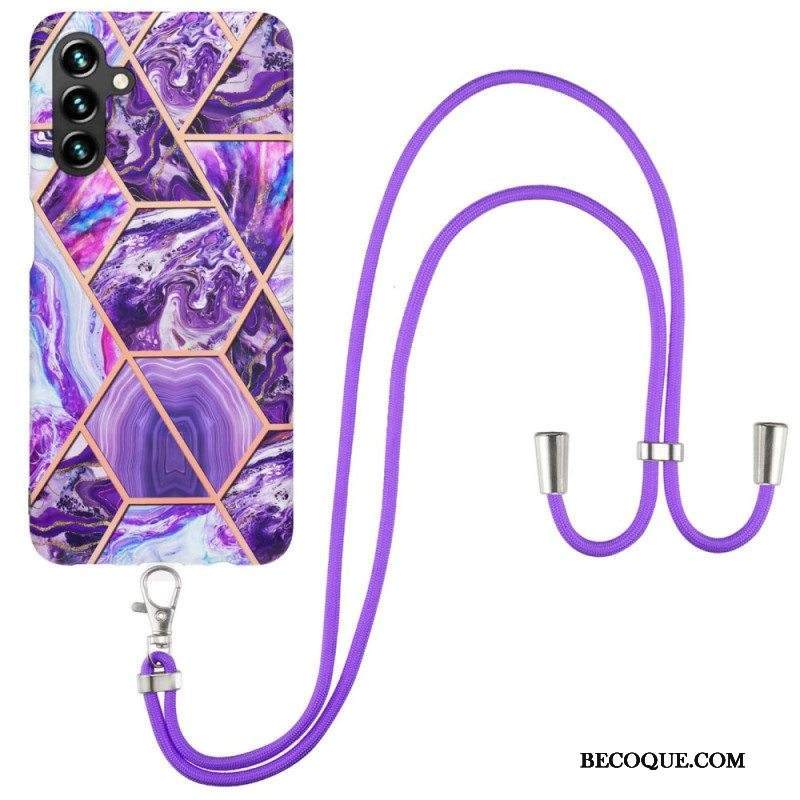 Case Samsung Galaxy A14 / A14 5G Kiristysnyörillä Marmoristyylinen Kiristysnyöri