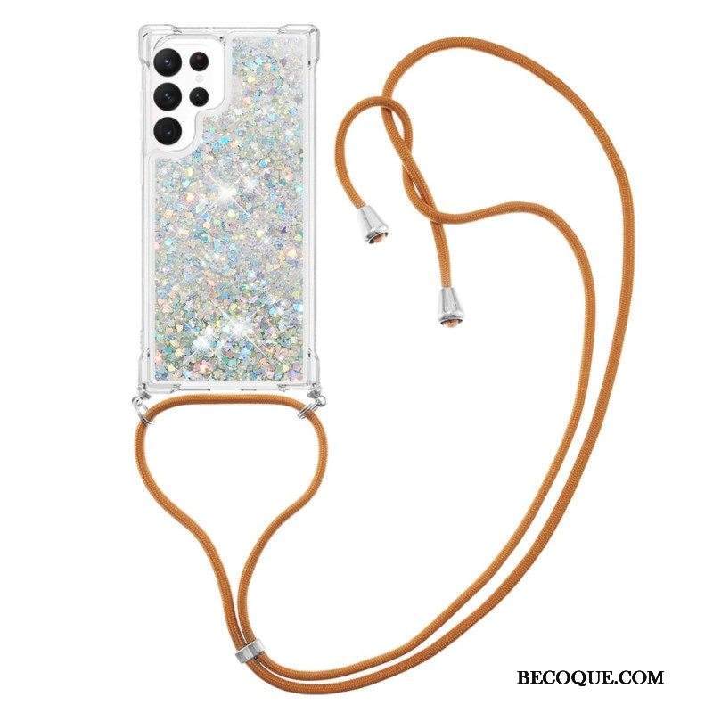 Case Samsung Galaxy S23 Ultra 5G Paljetteja Kiristysnyörillä