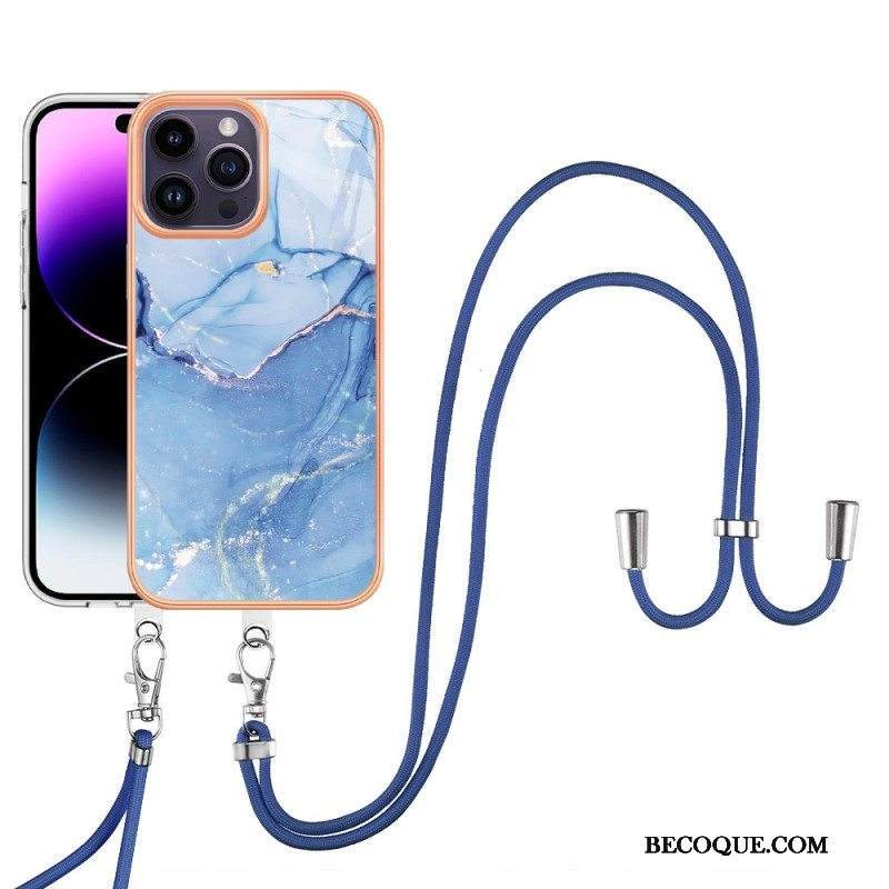 Case iPhone 15 Pro Max Kiristysnyörillä Marmoroitu Johto