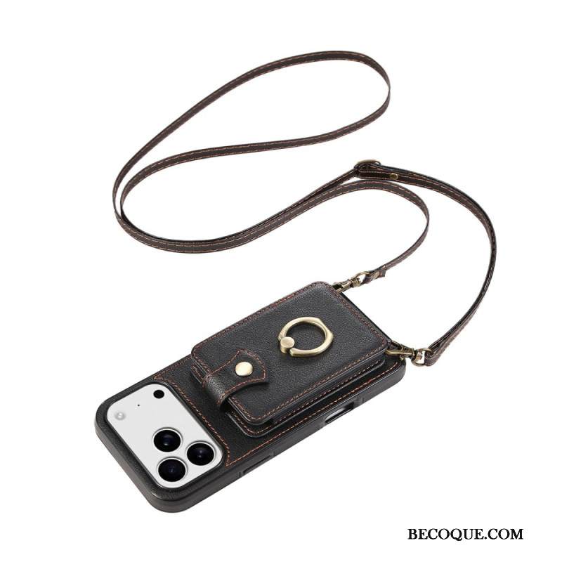 Case iPhone 17 Pro Max Puhelinkuoret Nahkakuvioinen Korttikotelo Ja Rannehihna