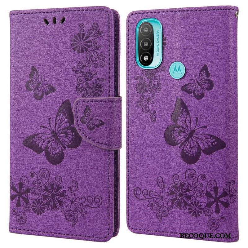 Flip Case Moto E40 / E30 / E20 Suojaketju Kuori Upeat Hihnaperhoset