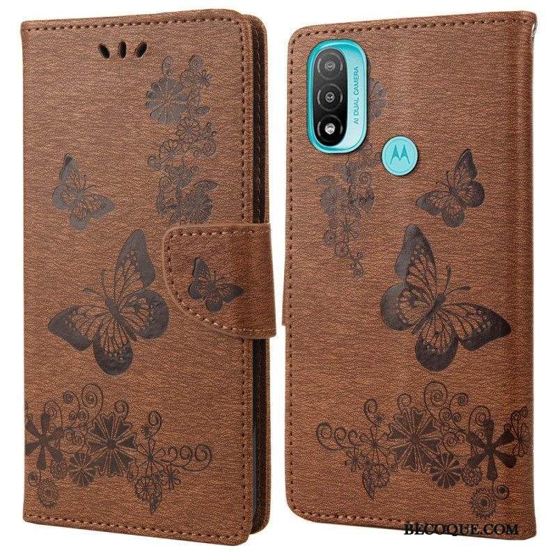 Flip Case Moto E40 / E30 / E20 Suojaketju Kuori Upeat Hihnaperhoset