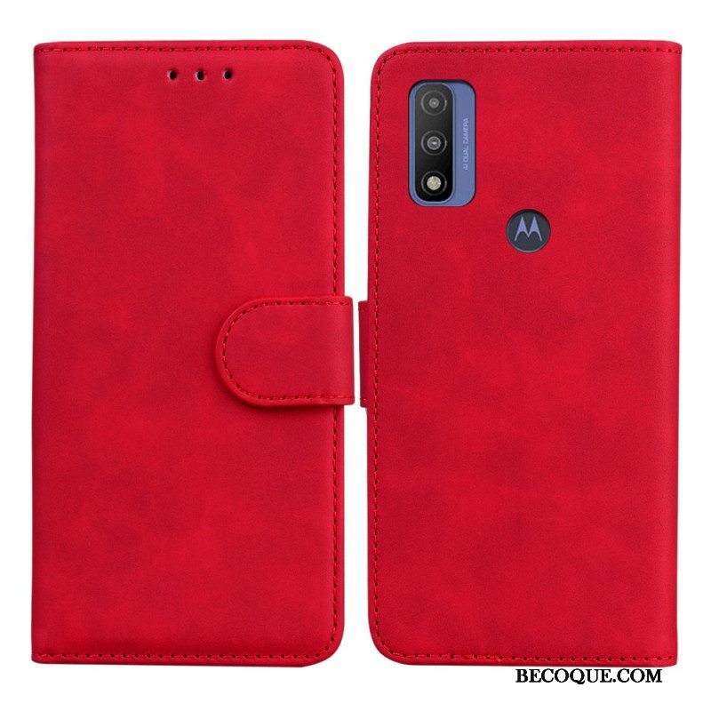 Flip Case Moto E40 / E30 / E20 Yksivärinen Nahkaefekti