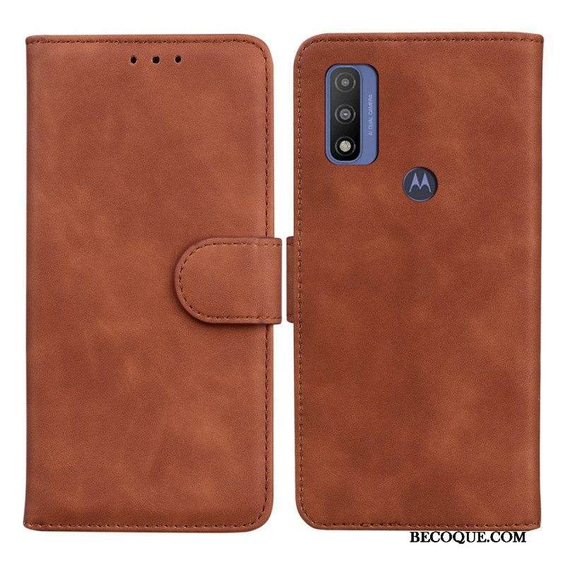 Flip Case Moto E40 / E30 / E20 Yksivärinen Nahkaefekti