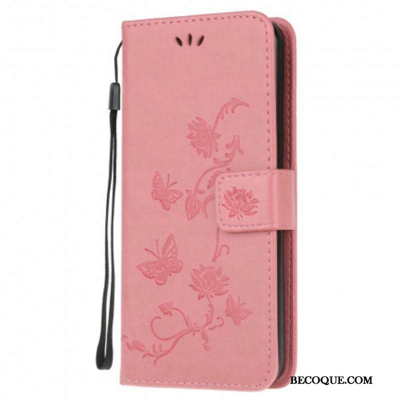 Flip Case Moto G100 Suojaketju Kuori Stringit Perhosia Ja Kukkia