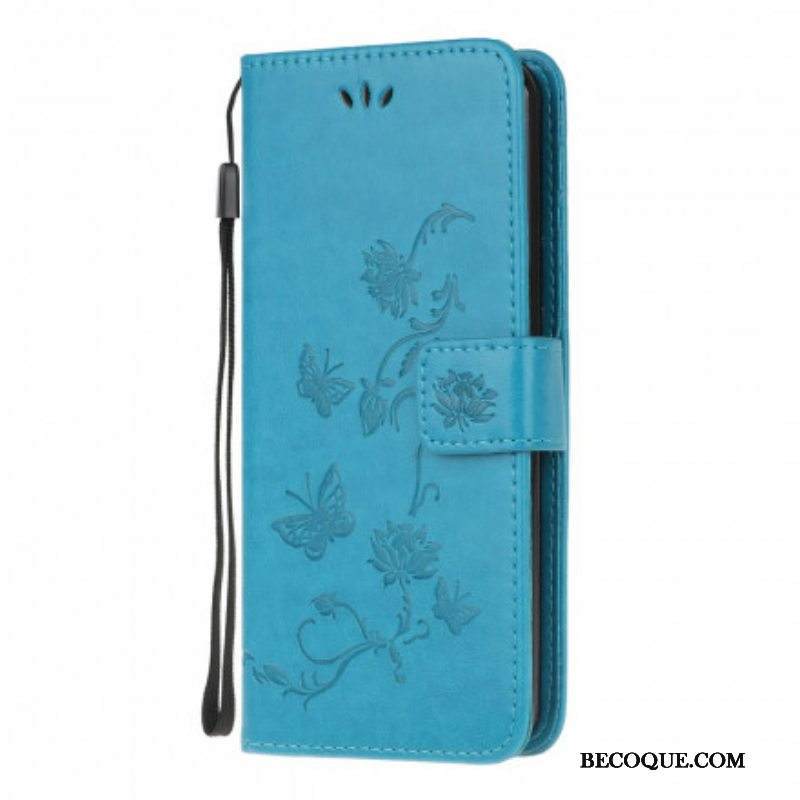 Flip Case Moto G100 Suojaketju Kuori Stringit Perhosia Ja Kukkia