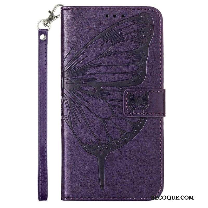 Flip Case Moto G73 5G Suojaketju Kuori Strappy Kukkaperhonen