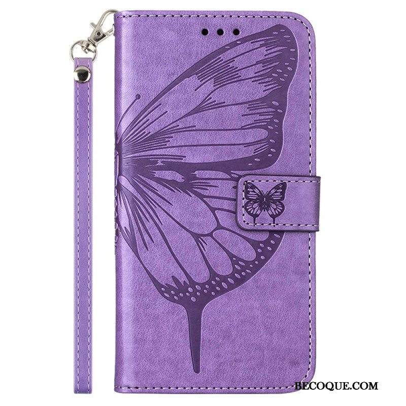 Flip Case Moto G73 5G Suojaketju Kuori Strappy Kukkaperhonen