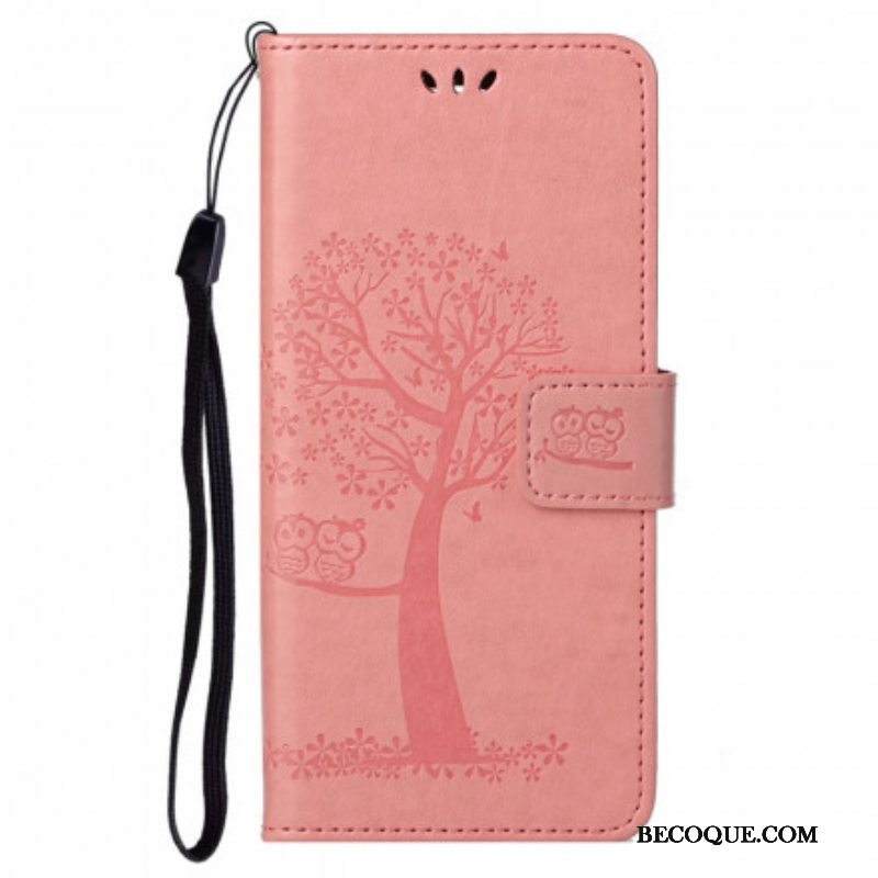 Flip Case Motorola Edge 20 Pro Suojaketju Kuori Tangapuu Ja Pöllöt