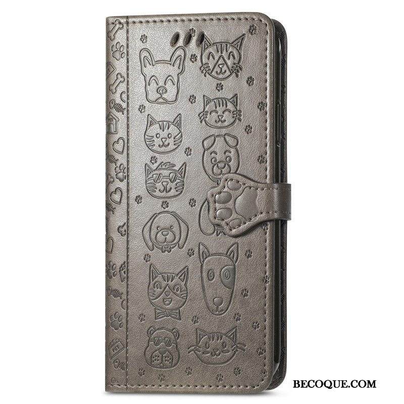 Flip Case Samsung Galaxy A54 5G Suojaketju Kuori Stringit Eläimet