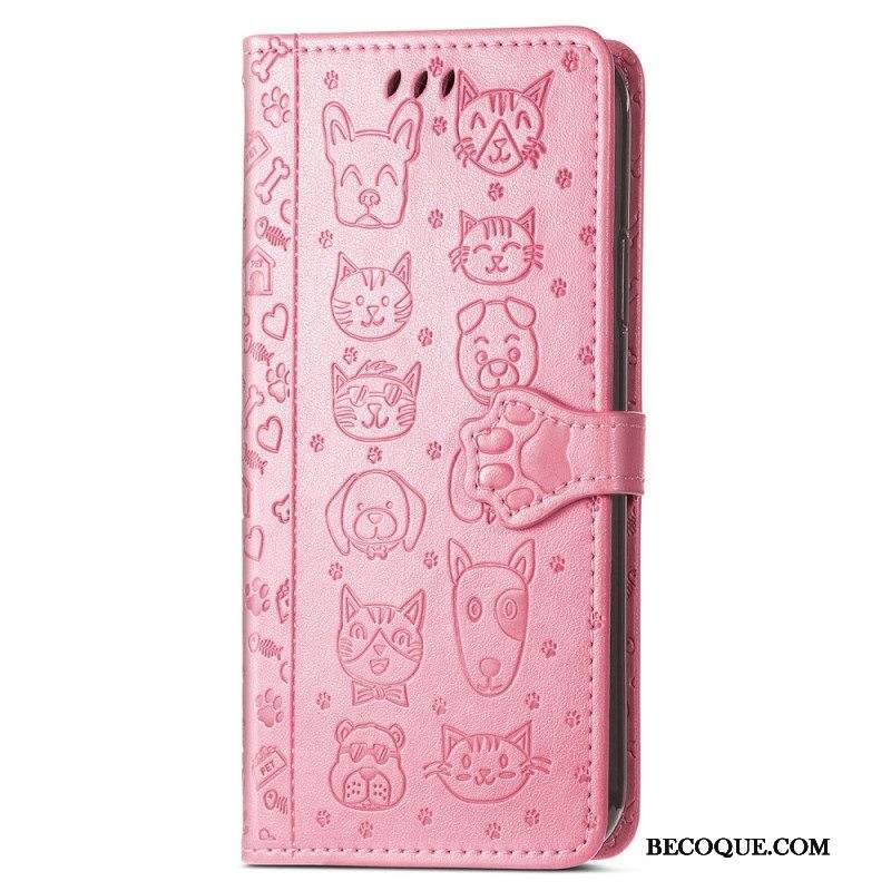 Flip Case Samsung Galaxy A54 5G Suojaketju Kuori Stringit Eläimet