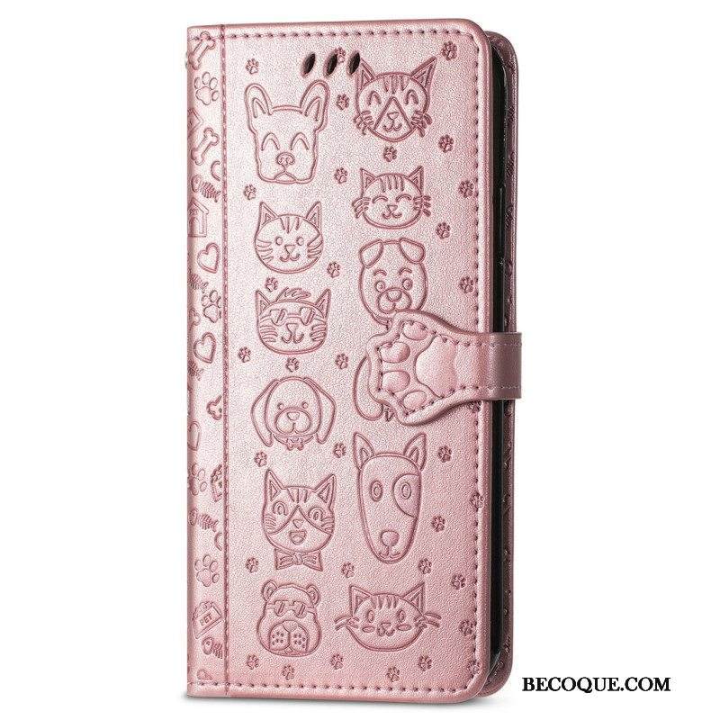 Flip Case Samsung Galaxy A54 5G Suojaketju Kuori Stringit Eläimet