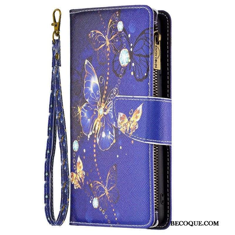 Flip Case Samsung Galaxy M23 5G Butterflies Kolikkolaukku Ja Kaulanauha