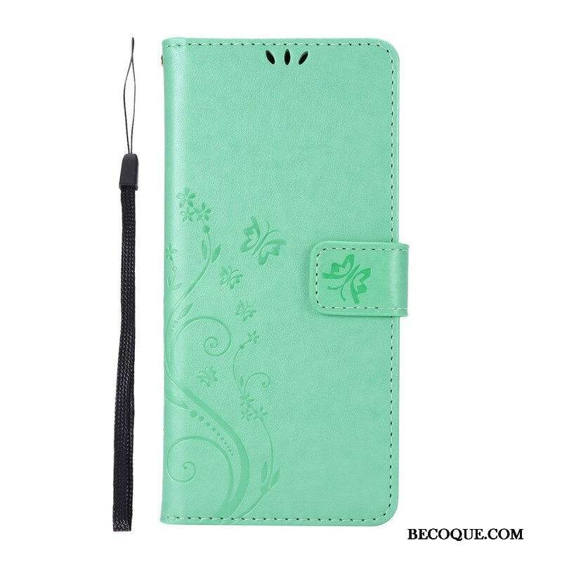 Flip Case Samsung Galaxy M51 Suojaketju Kuori Stringit Perhosia Ja Kukkia