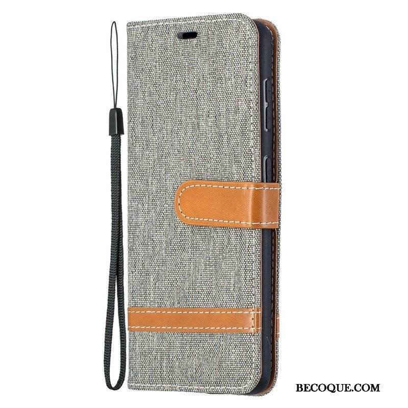 Flip Case Samsung Galaxy S21 5G Suojaketju Kuori Kangas- Ja Nahkaefektihihna