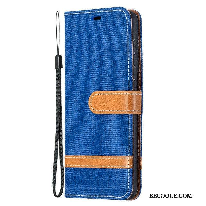 Flip Case Samsung Galaxy S21 5G Suojaketju Kuori Kangas- Ja Nahkaefektihihna