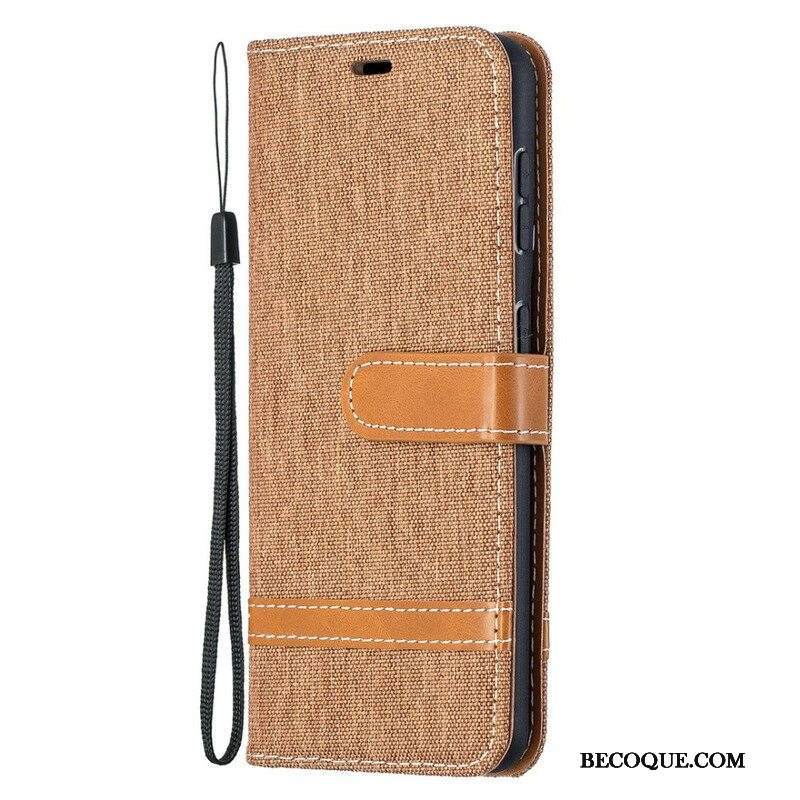 Flip Case Samsung Galaxy S21 5G Suojaketju Kuori Kangas- Ja Nahkaefektihihna