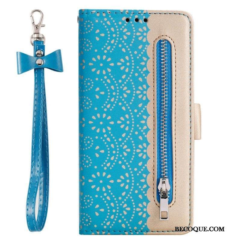 Flip Case Samsung Galaxy S22 Ultra 5G Suojaketju Kuori Pitsihihna Kolikkokukkaro