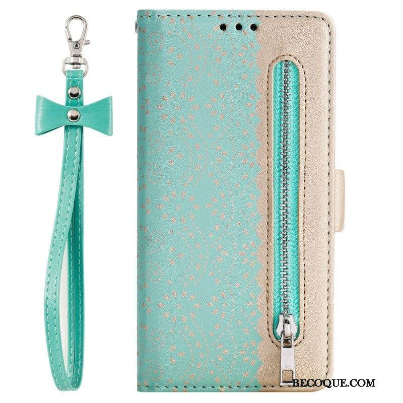 Flip Case Samsung Galaxy S22 Ultra 5G Suojaketju Kuori Pitsihihna Kolikkokukkaro