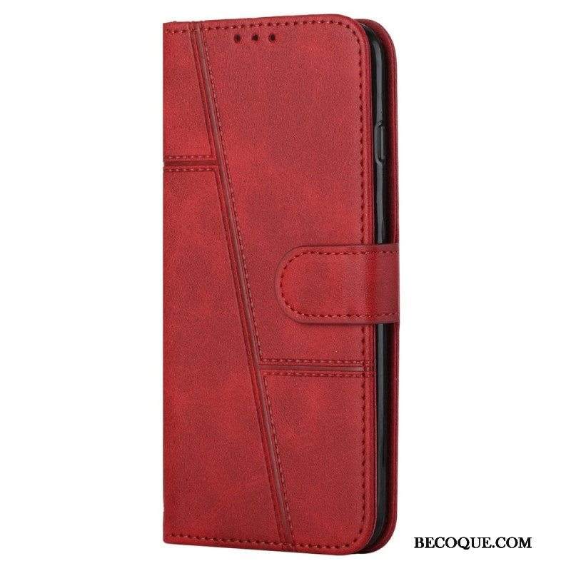 Flip Case Samsung Galaxy S22 Ultra 5G Suojaketju Kuori Strappy Geometric Leather Style