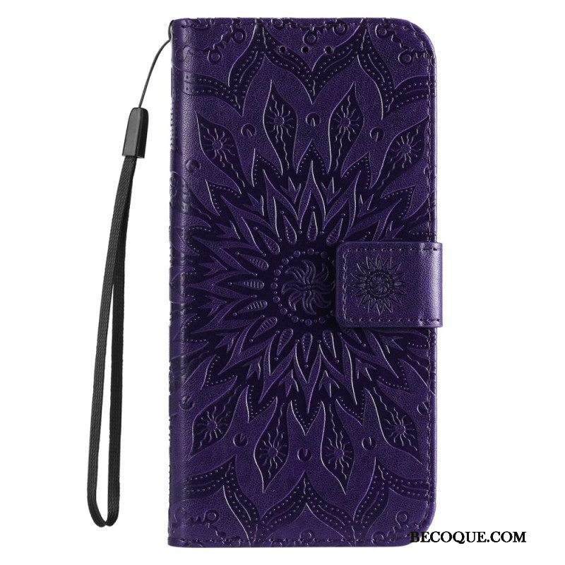 Flip Case Samsung Galaxy S23 5G Mandala-aurinko Kaulanauhalla