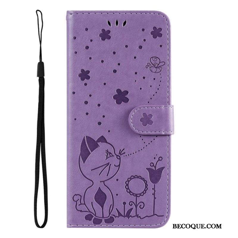 Flip Case Samsung Galaxy S23 5G Suojaketju Kuori Strappy Kissa Ja Mehiläiset