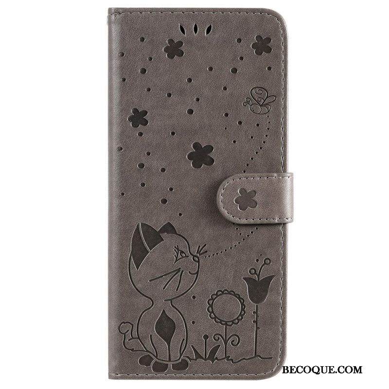 Flip Case Samsung Galaxy S23 Ultra 5G Suojaketju Kuori Strappy Kissa Ja Mehiläiset