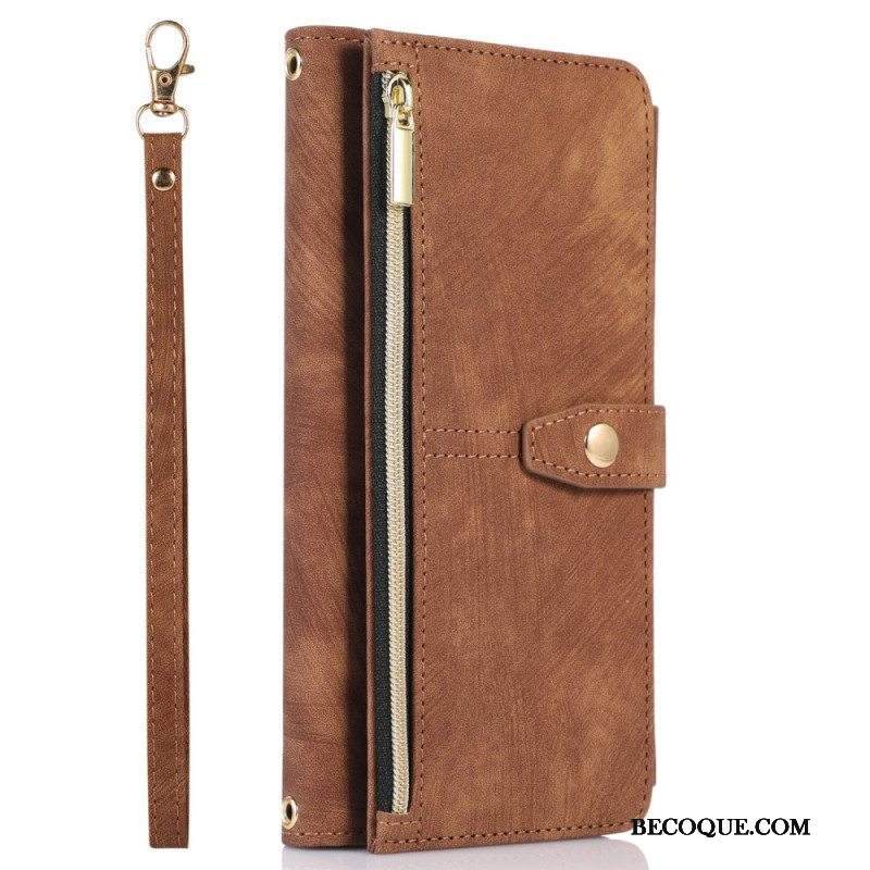 Flip Case Samsung Galaxy S23 Ultra 5G Vetoketjullisen Pussin Kanssa