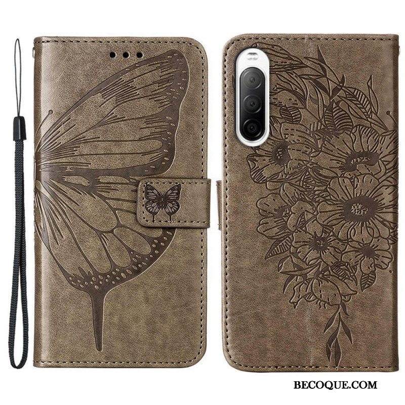 Flip Case Sony Xperia 10 IV Perhonen Kaulanauhalla