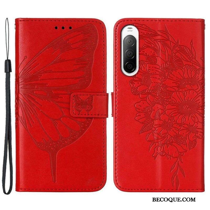 Flip Case Sony Xperia 10 IV Perhonen Kaulanauhalla