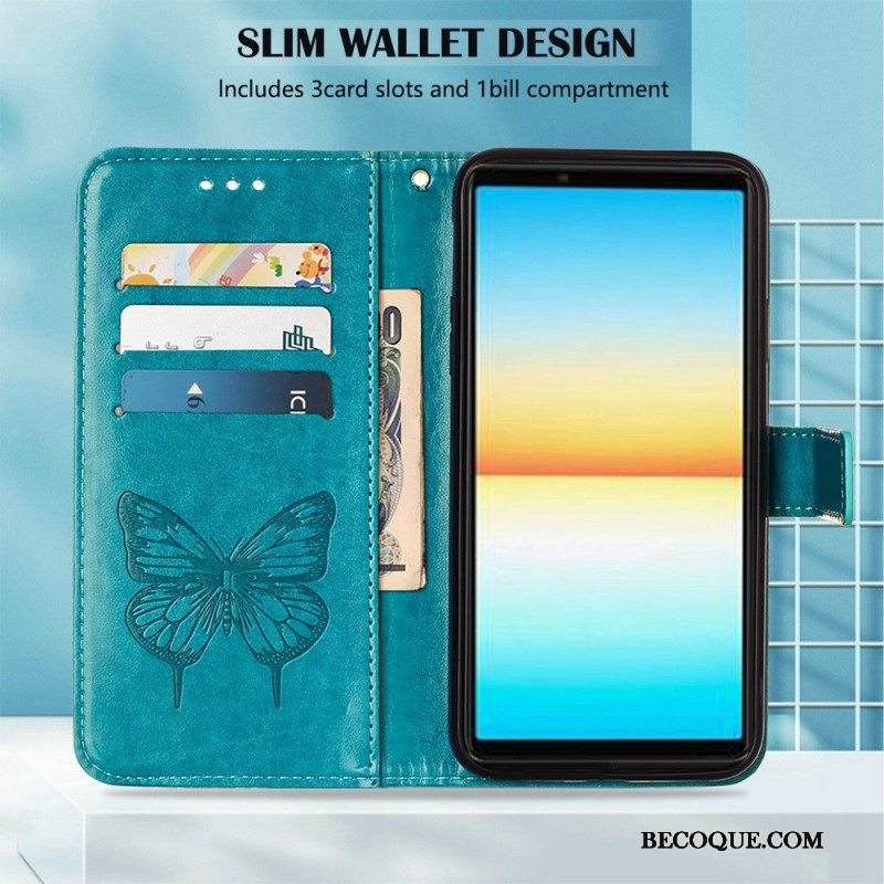 Flip Case Sony Xperia 10 IV Perhonen Kaulanauhalla