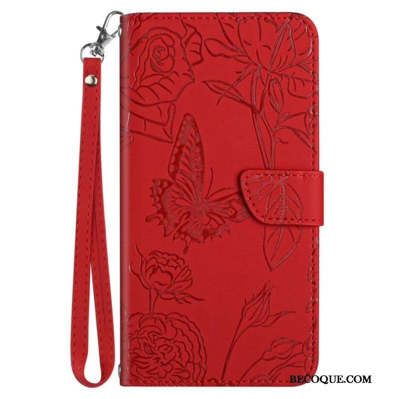 Flip Case Sony Xperia 5 IV Perhosia Kaulanauhalla