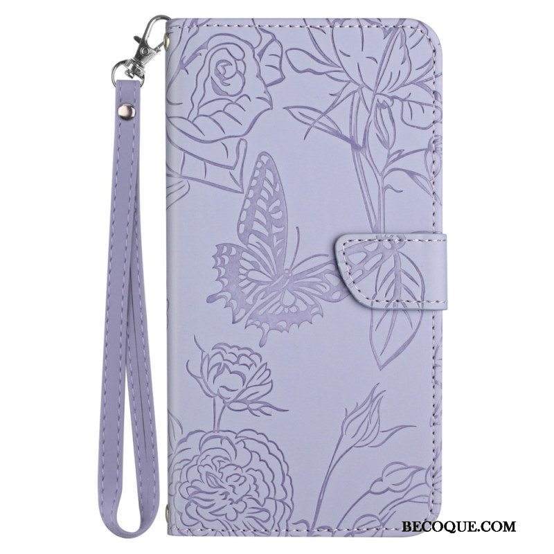 Flip Case Sony Xperia 5 IV Perhosia Kaulanauhalla