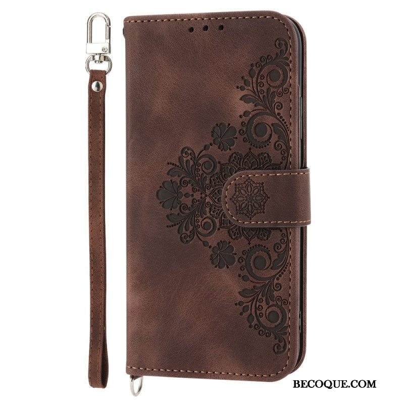 Flip Case Xiaomi 13 Pitsikukkia Hihnalla Ja Olkahihnalla