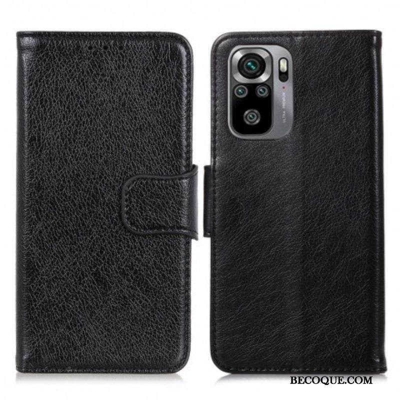 Flip Case Xiaomi Redmi Note 10 / 10S Halkaistu Nappan Nahka