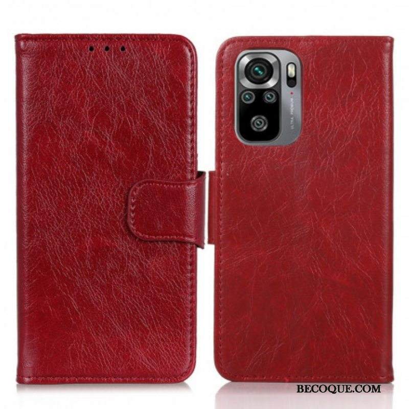 Flip Case Xiaomi Redmi Note 10 / 10S Halkaistu Nappan Nahka