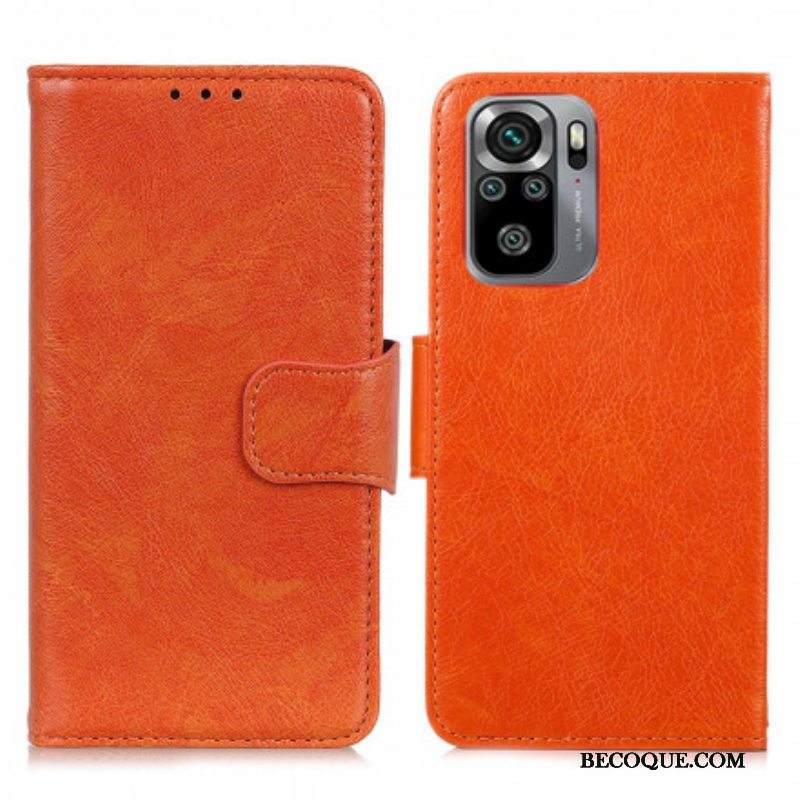 Flip Case Xiaomi Redmi Note 10 / 10S Halkaistu Nappan Nahka