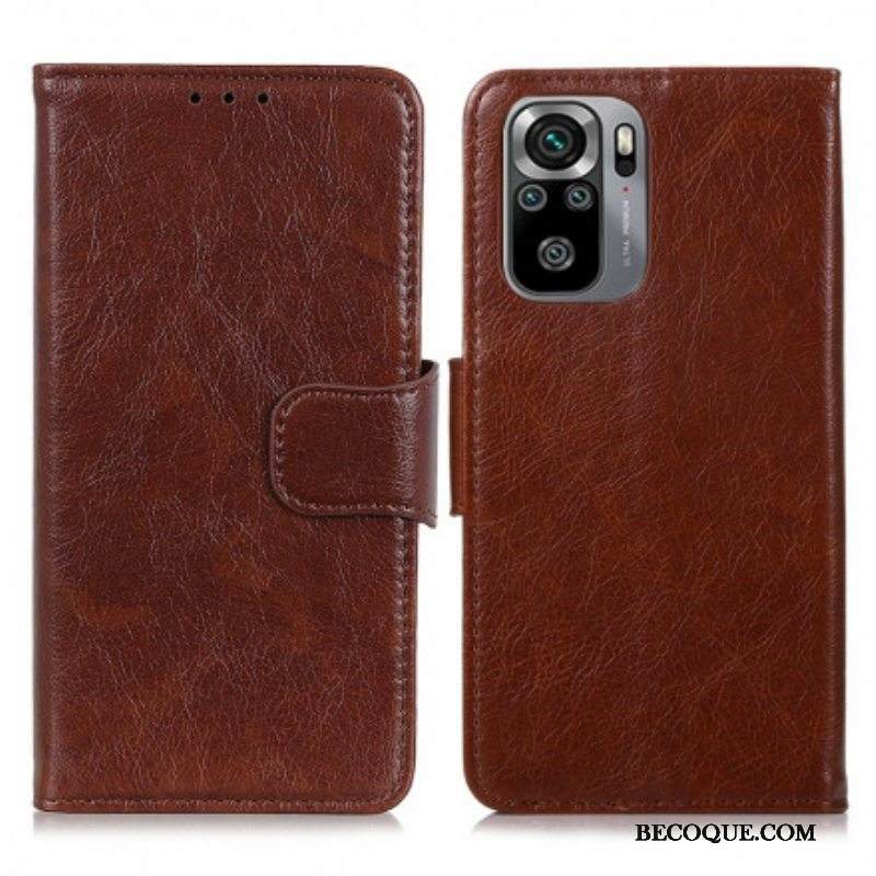 Flip Case Xiaomi Redmi Note 10 / 10S Halkaistu Nappan Nahka
