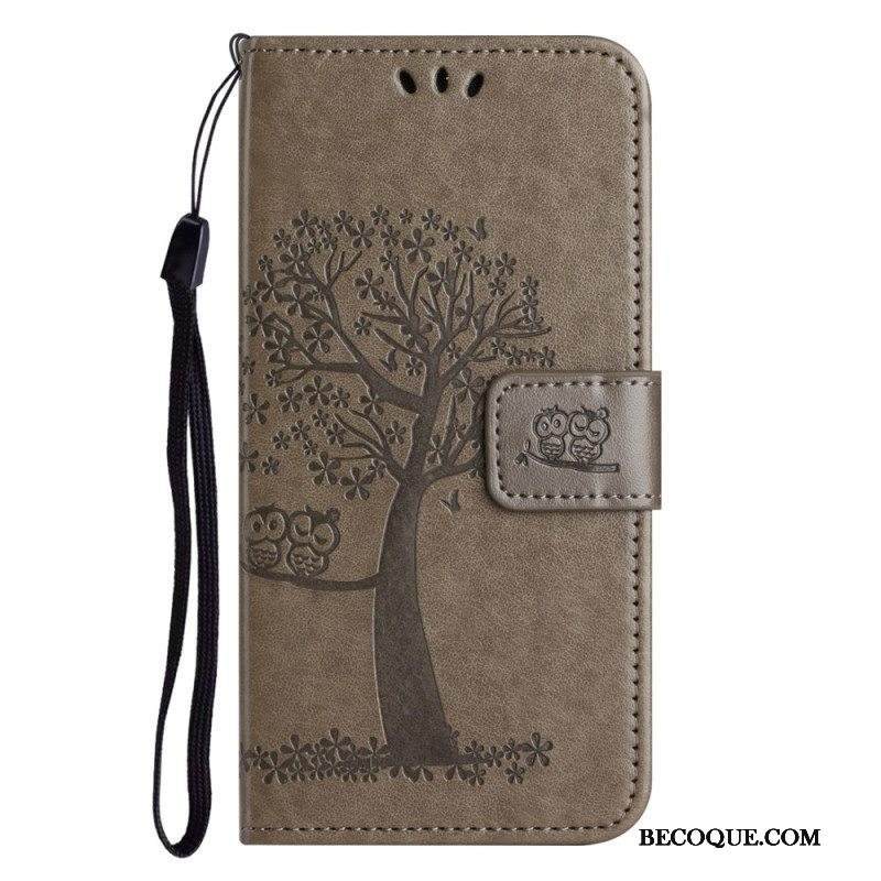 Flip Case Xiaomi Redmi Note 12 4G Suojaketju Kuori Tree Ja Strappy Cat