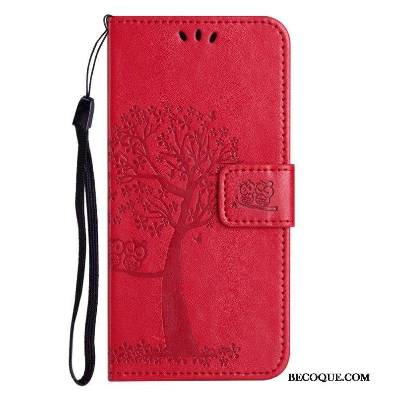 Flip Case Xiaomi Redmi Note 12 4G Suojaketju Kuori Tree Ja Strappy Cat