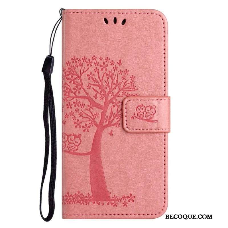 Flip Case Xiaomi Redmi Note 12 4G Suojaketju Kuori Tree Ja Strappy Cat