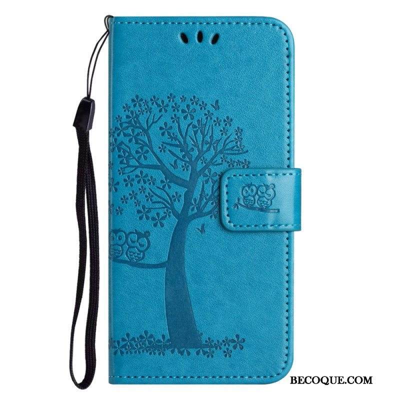 Flip Case Xiaomi Redmi Note 12 4G Suojaketju Kuori Tree Ja Strappy Cat