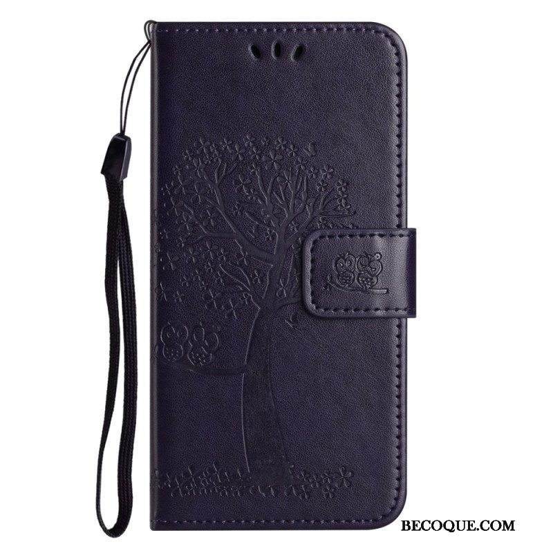 Flip Case Xiaomi Redmi Note 12 4G Suojaketju Kuori Tree Ja Strappy Cat