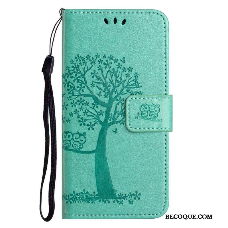 Flip Case Xiaomi Redmi Note 12 4G Suojaketju Kuori Tree Ja Strappy Cat