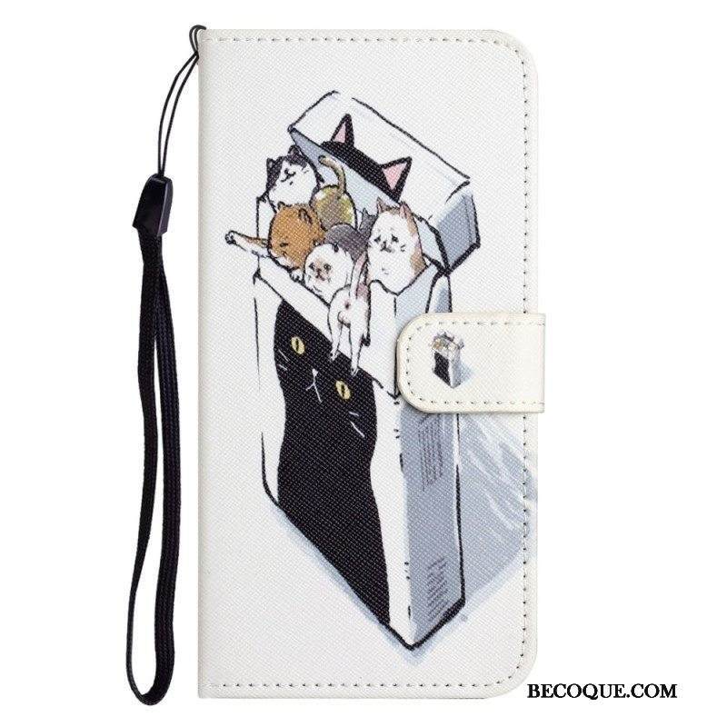 Flip Case iPhone 14 Plus Suojaketju Kuori Hauskoja Stringikissat