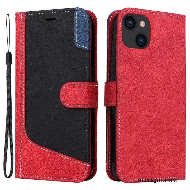Flip Case iPhone 14 Plus Tricolor Kaulanauhalla