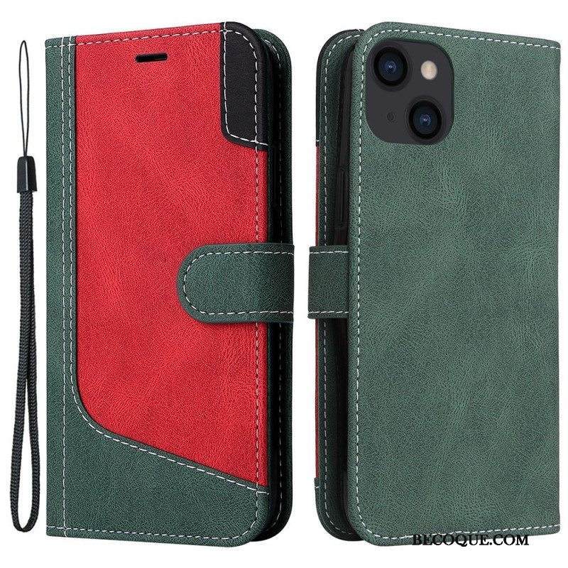 Flip Case iPhone 14 Plus Tricolor Kaulanauhalla