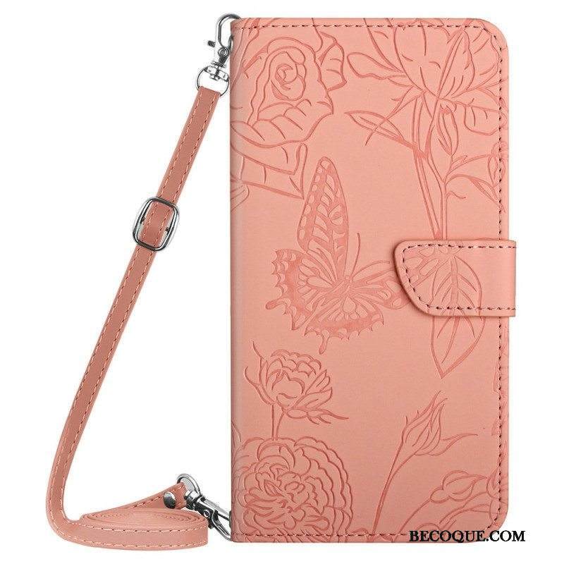 Flip Case iPhone 14 Pro Perhoset Ja Olkahihna