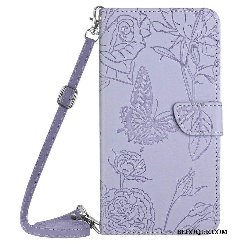 Flip Case iPhone 14 Pro Perhoset Ja Olkahihna